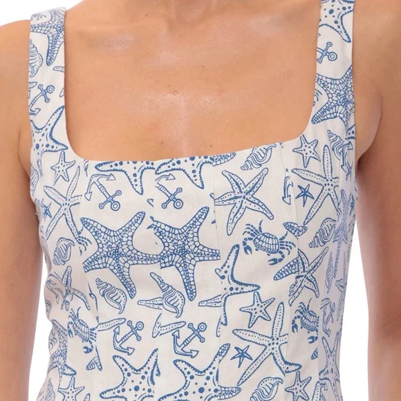 NWT Avec Les Filles Linen Blend Fit Flare Nautical Starfish Anchor Dress Size 2 - Picture 4 of 10